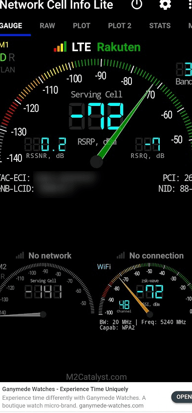 接続中の周波数・バンドをリアルタイム確認できるアプリ「Network Cell Info Lite」【楽天モバイル】